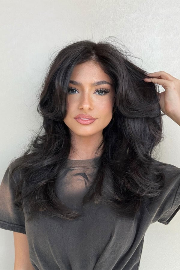 Dark Brown With Lighter Pieces And Volume Dark Brown With Lighter Pieces And Volume — Classy Haircuts for Long Hair