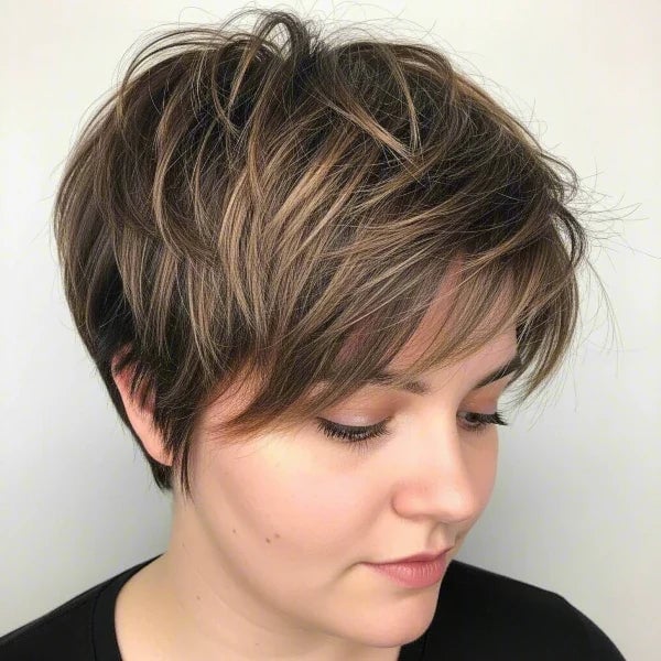 Textured Pixie With Wispy Bangs, Ear — Classy Haircuts for Round Face