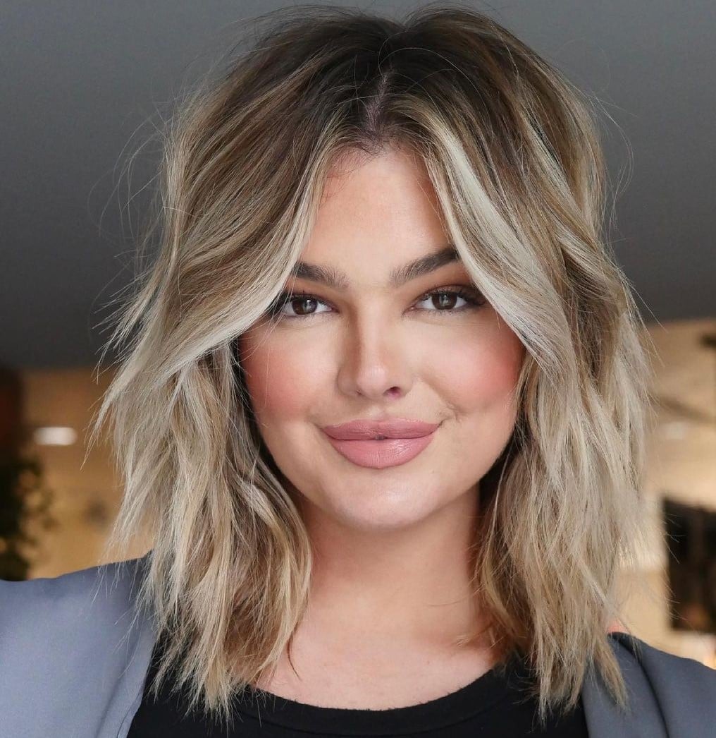 Ash Blonde Lob With Root Shadow — Classy Haircuts for Round Face