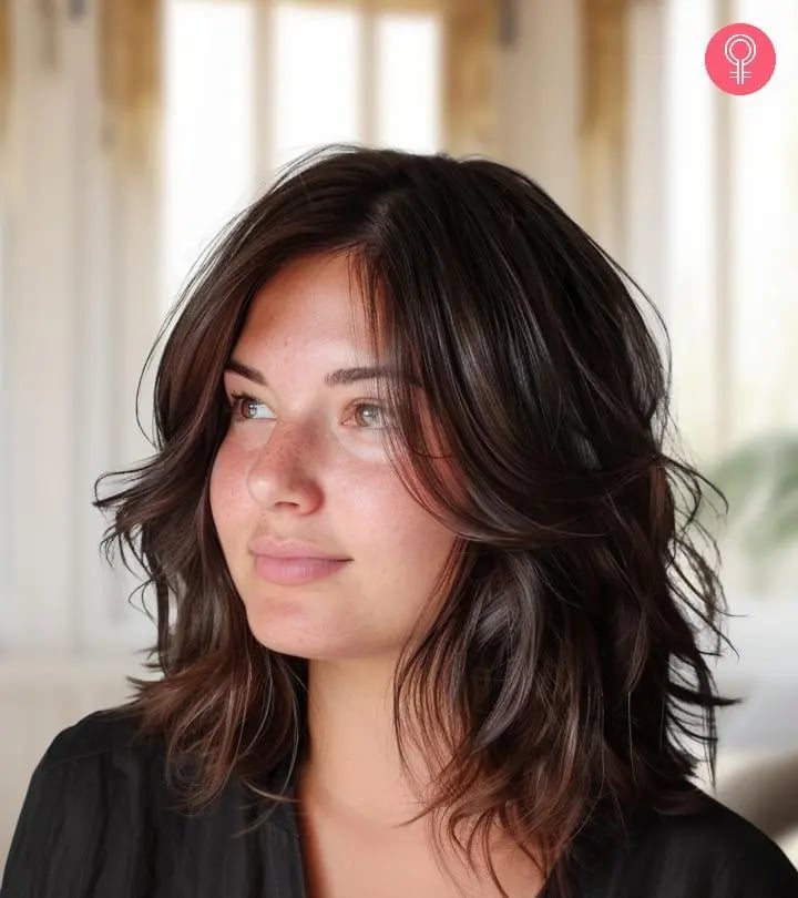 Shag Lob With Wispy Curtain Bangs — Classy Haircuts for Round Face