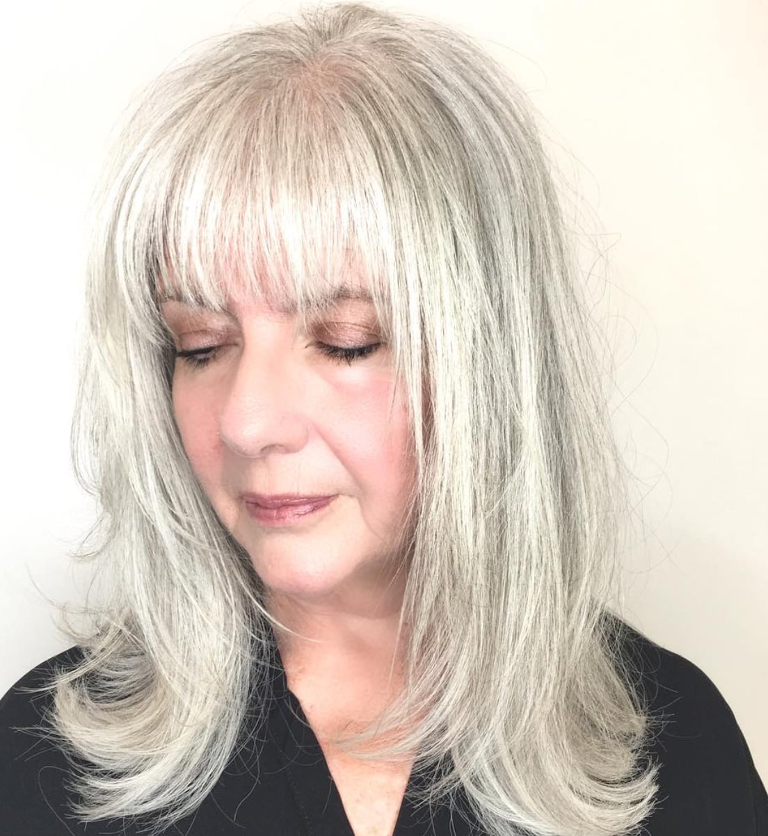 Collarbone Length With Long Layers and Full Bangs — Classy Haircuts for Women over 50