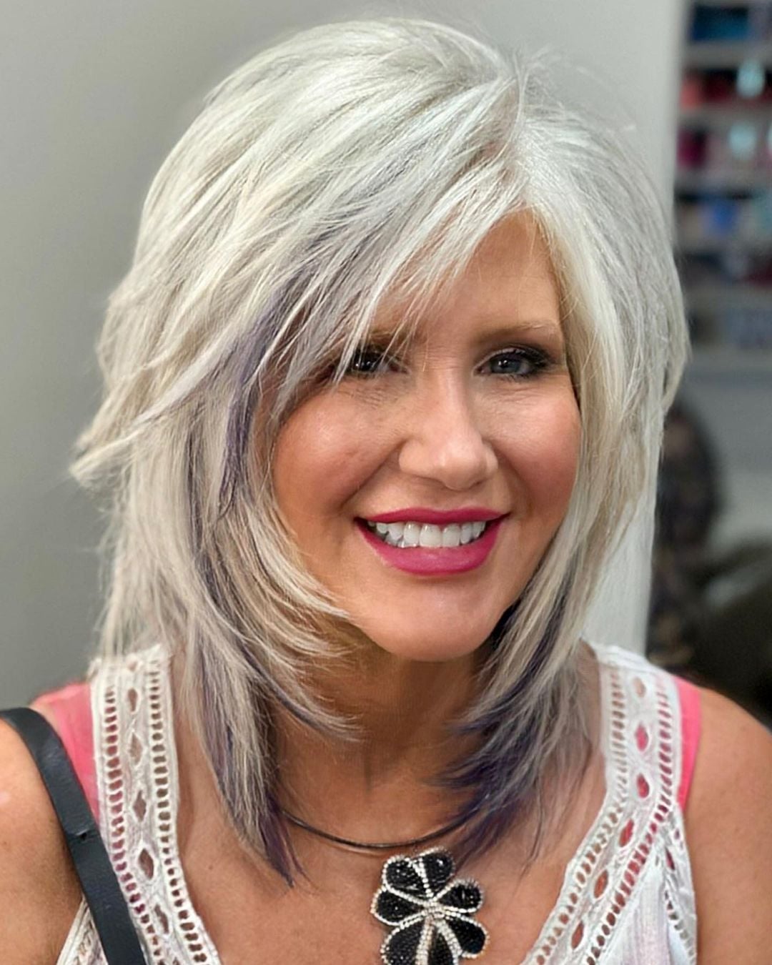 Ash Blonde Shag With Purple Lowlights — Classy Hairstyles for Women over 50