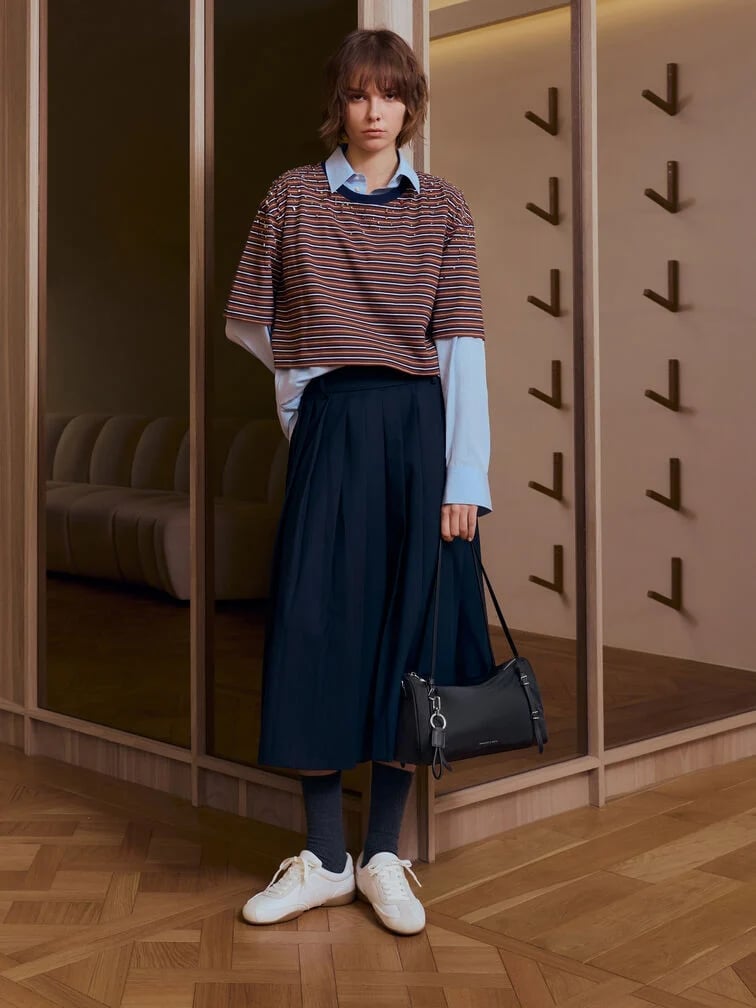 Striped Shirt and Midi Skirt for a Preppy School Look Striped Shirt and Midi Skirt for a Preppy School Look — Classy High School Outfits