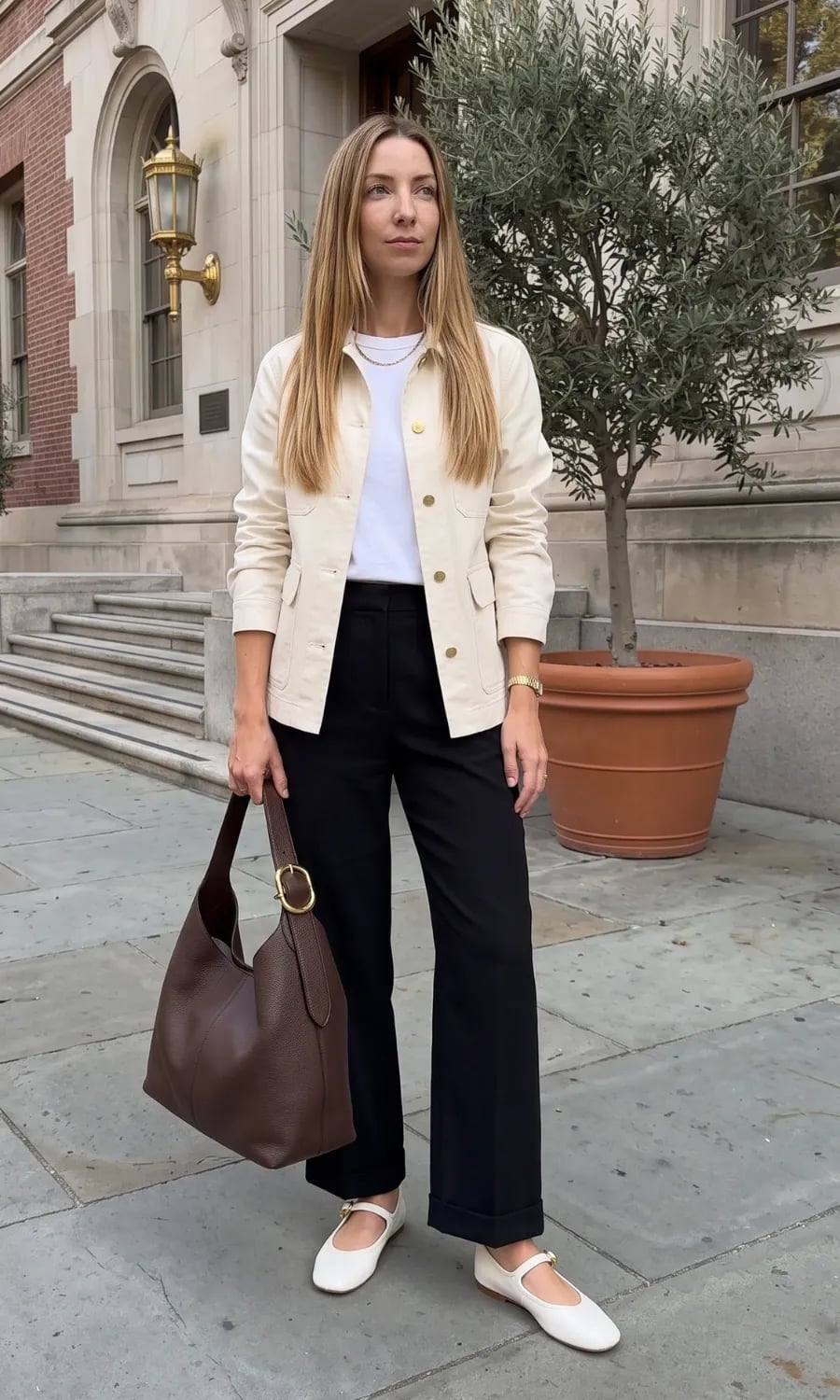 Cream Utility Jacket with Black Wide-Leg Trousers Cream Utility Jacket with Black Wide-Leg Trousers — Classy High School Outfits