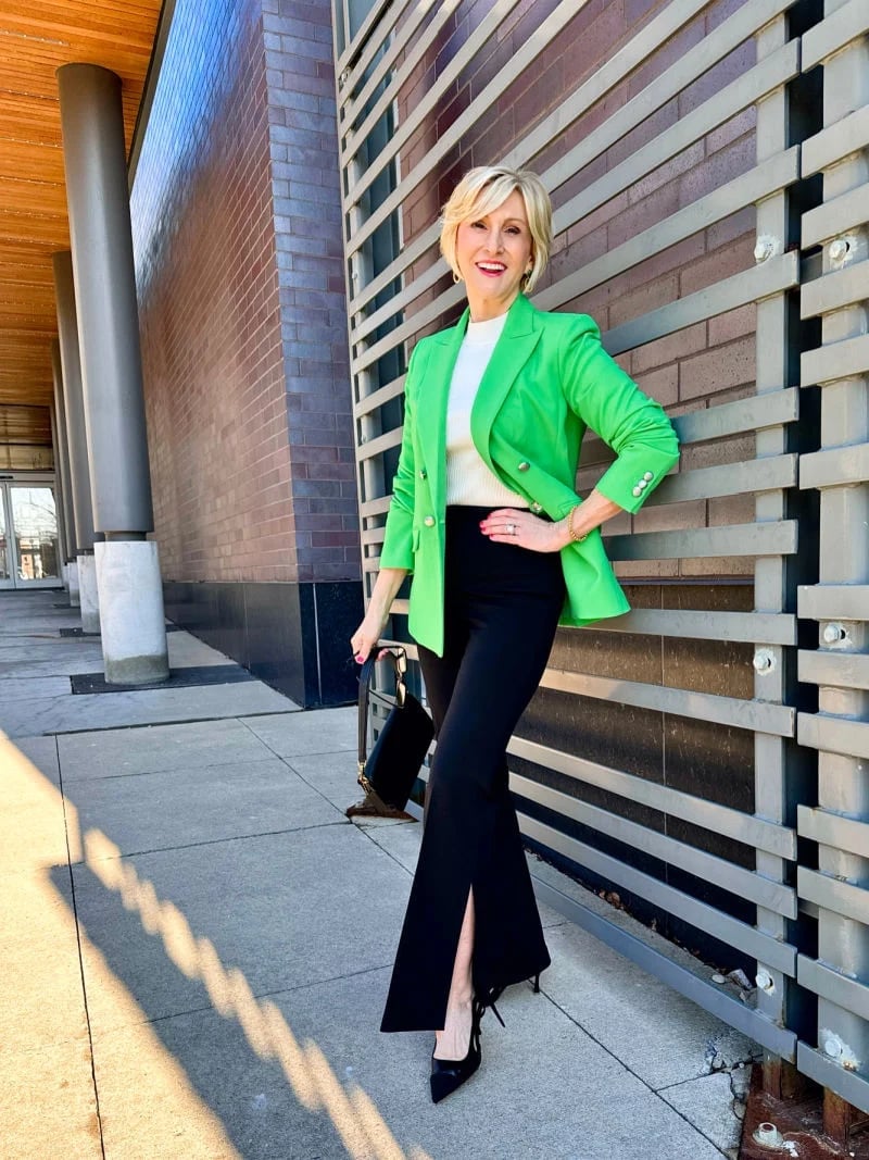 Bright Green Blazer with Flared Trousers for a Bold Statement Bright Green Blazer with Flared Trousers for a Bold Statement — Classy High School Outfits