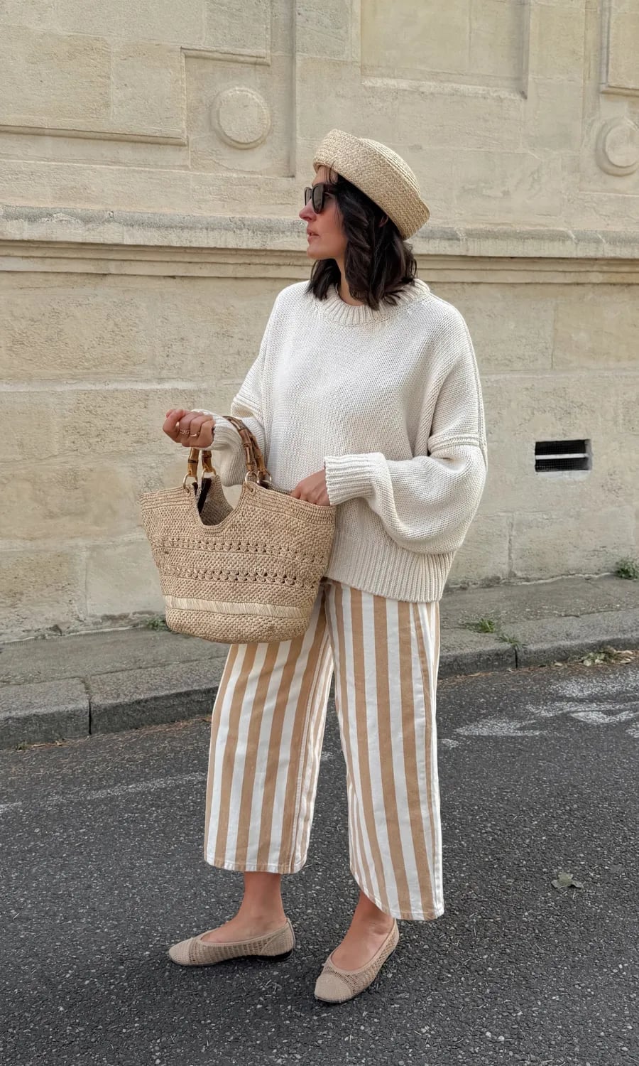 Striped Cropped Trousers and Oversized Sweater for a Neutral Palette Striped Cropped Trousers and Oversized Sweater for a Neutral Palette — Classy High School Outfits