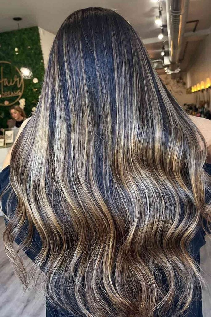 Mid-Back Dark Brown With Caramel & Ash Blonde — Classy Highlights on Brown Hair