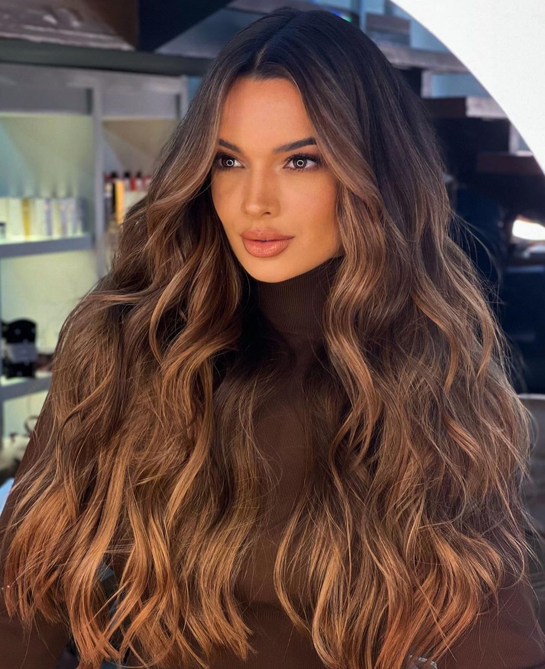 Mid-Back Wavy Hair With Lighter Brown Balayage — Classy Highlights on Brown Hair
