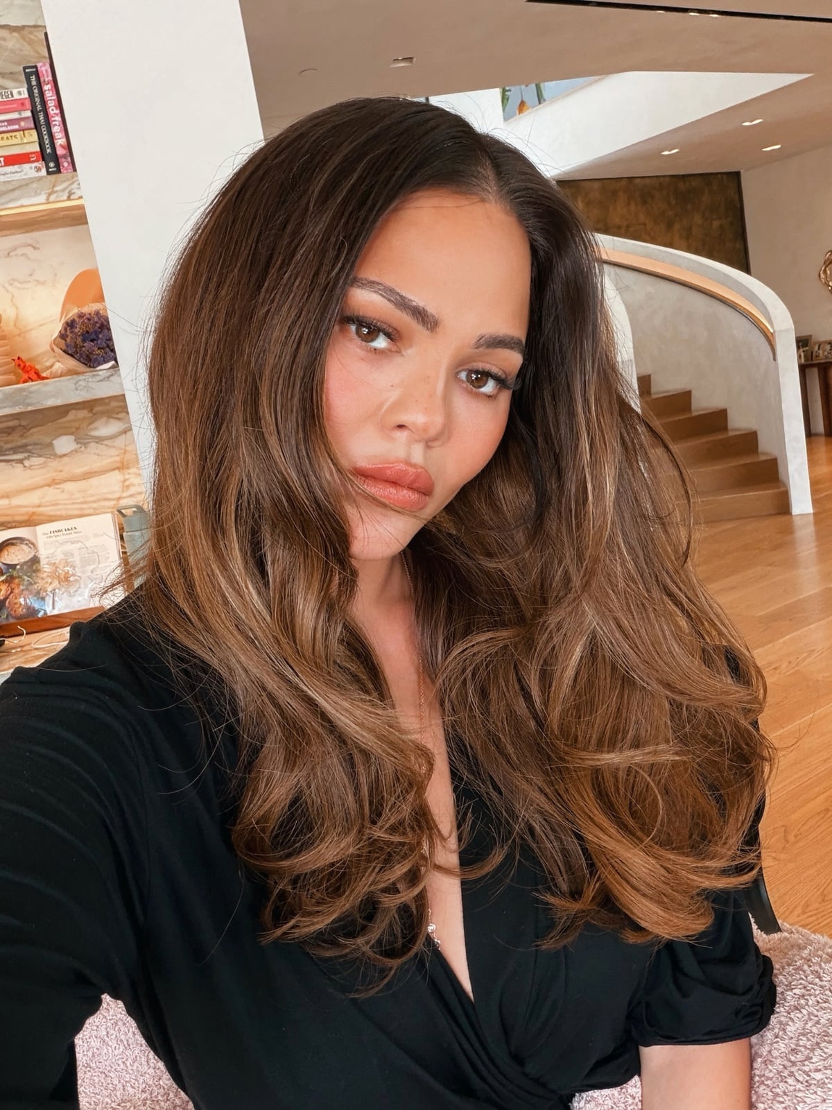 Mid-Back Dark Brown With Sun-Kissed Caramel — Classy Highlights on Brown Hair