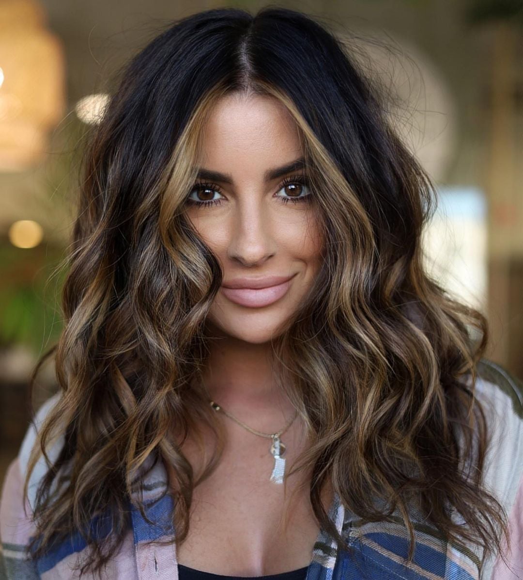 Long Loose Waves With Subtle Lighter Brown Highlights — Classy Highlights on Dark Brown