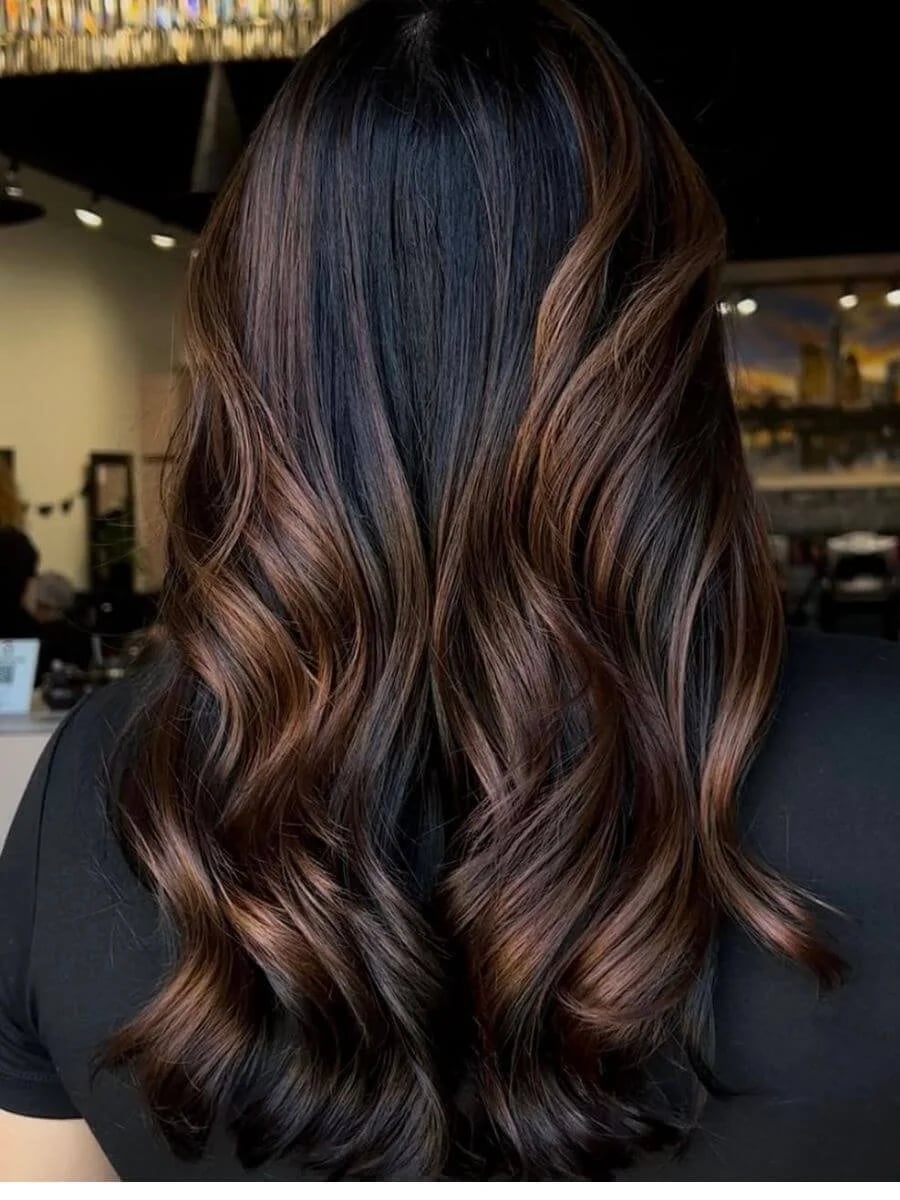 Mid-Back Wavy Layers With Dimensional Colour — Classy Highlights on Dark Brown