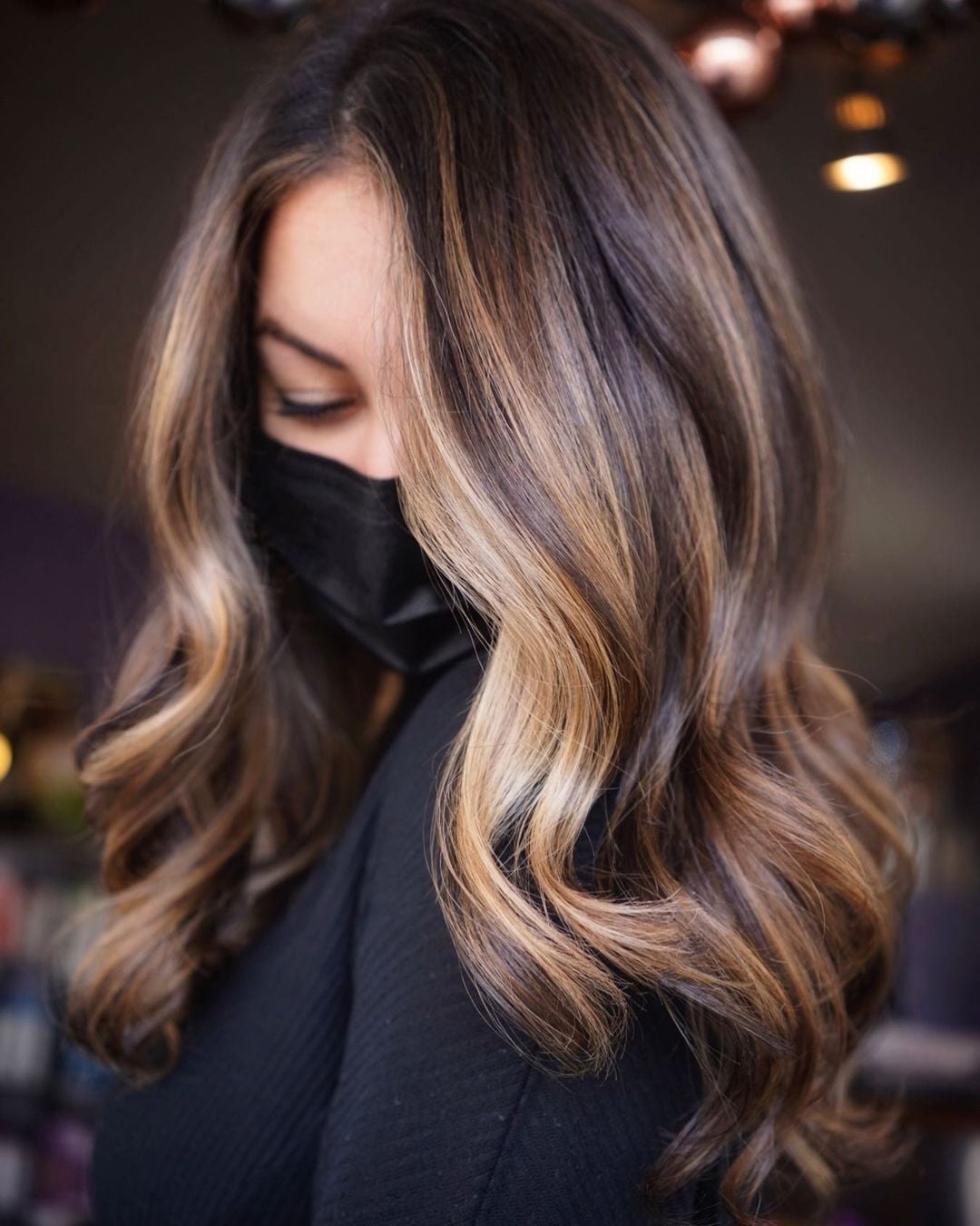 Long Layered Waves With Seamless Caramel Blend — Classy Highlights on Dark Brown