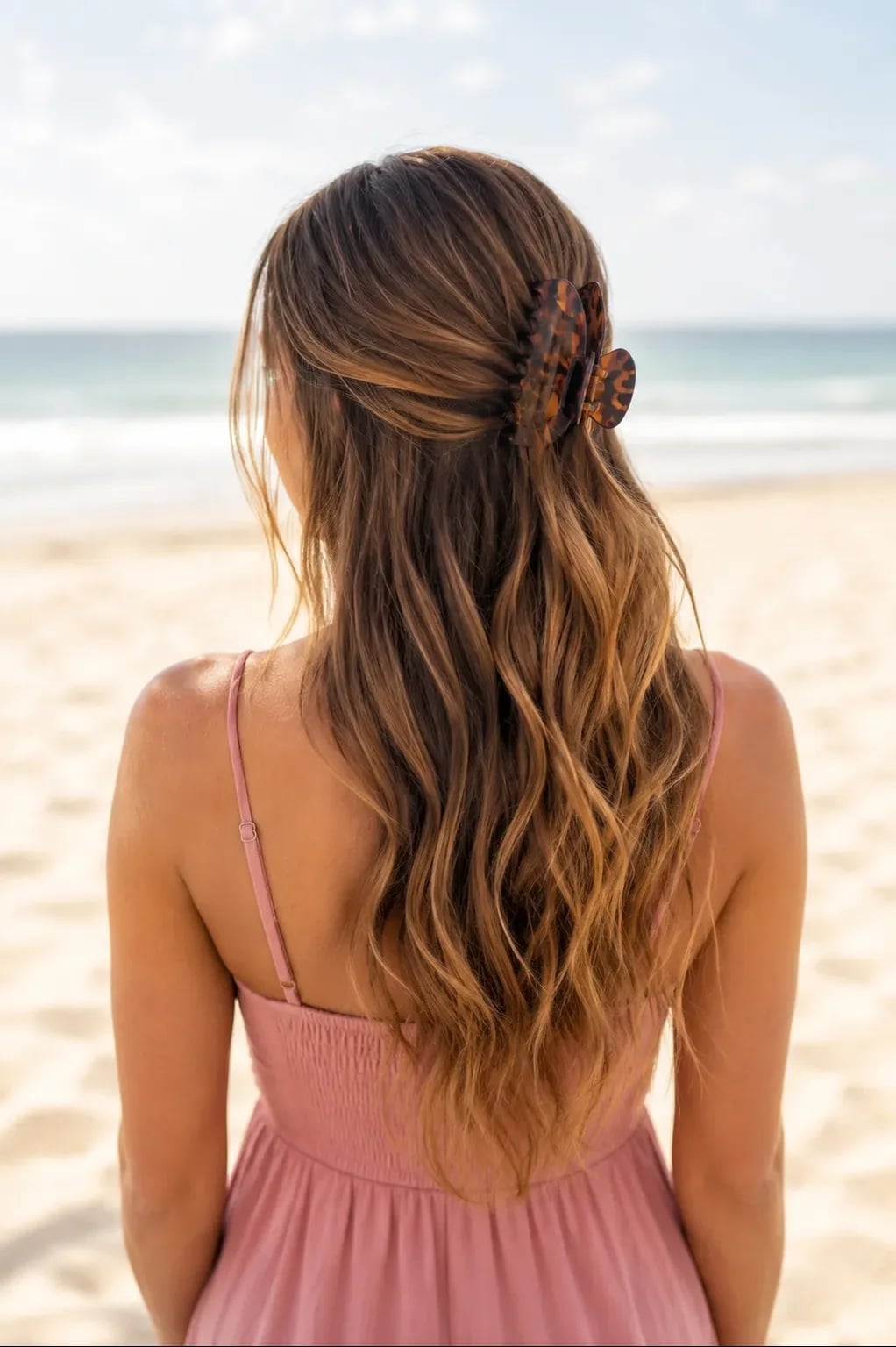 Half Up Half Down Waves With Claw Clip — Classy Hiking Hairstyles