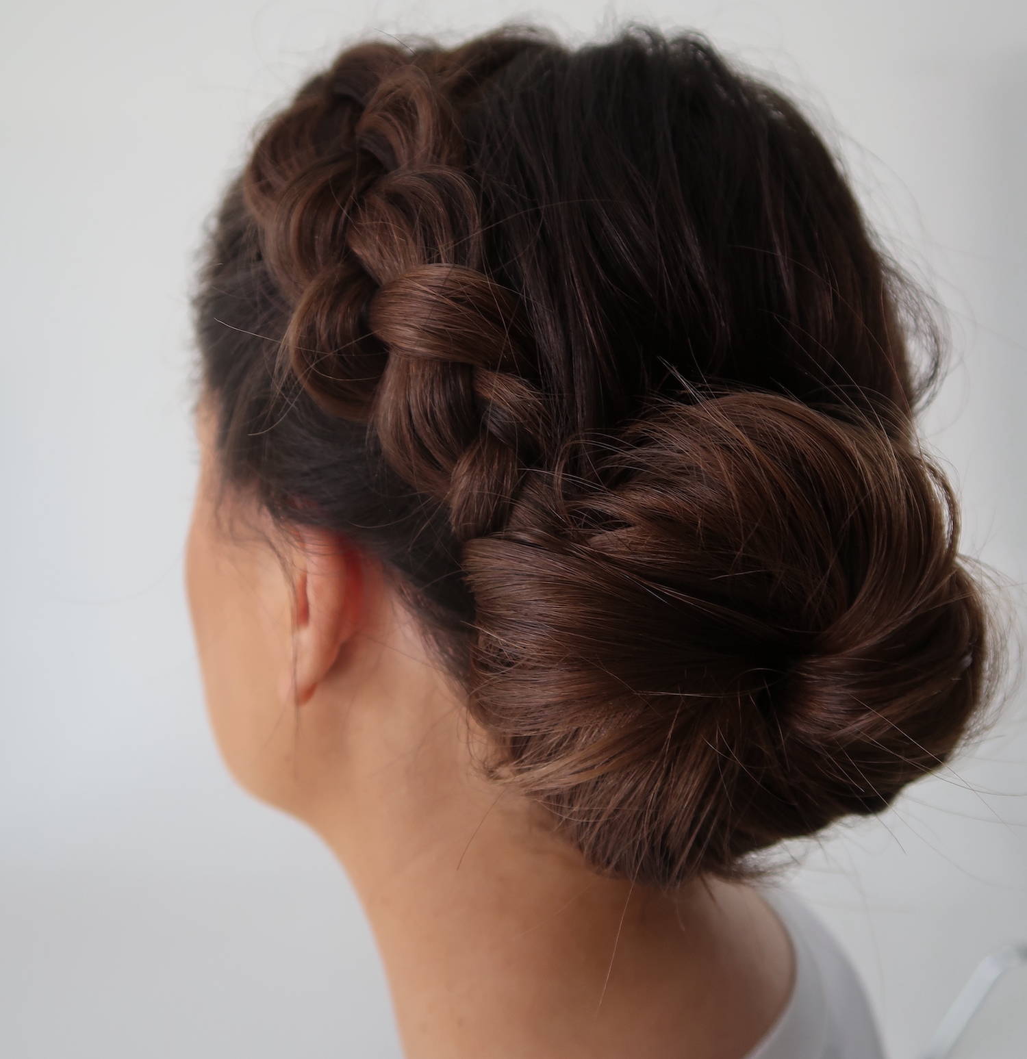 Intricate Braided Bun Dark Brown — Classy Hiking Hairstyles