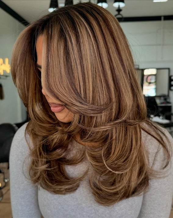 Medium Brown With Dimensional Honey Highlights — Classy Honey Brown Highlights