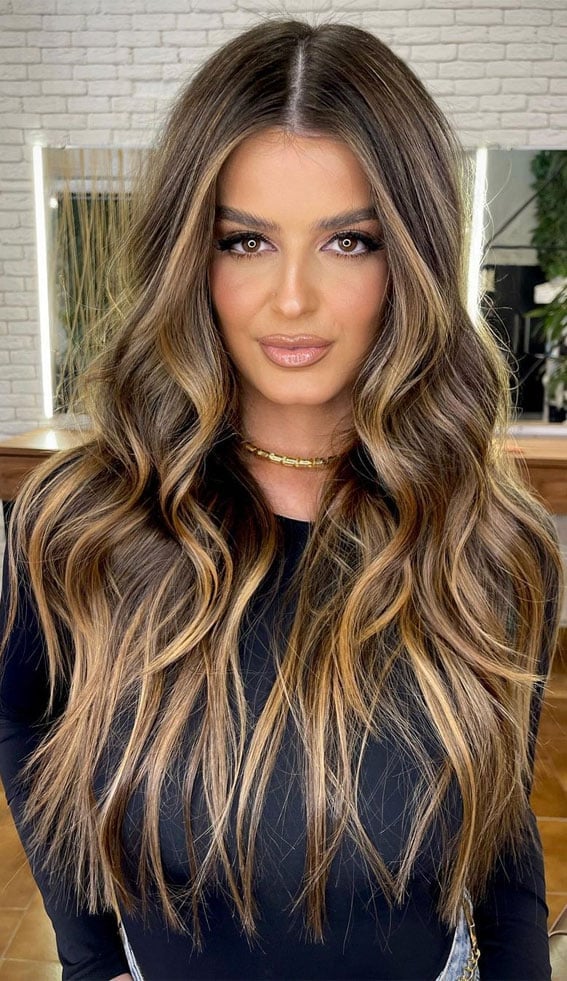 Dark Brown With Honey Caramel Highlights — Classy Honey Brown Highlights