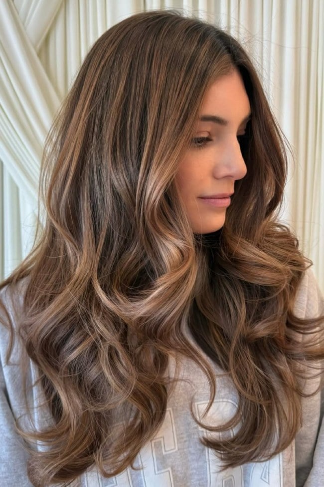 Collarbone Lob With Subtle Honey Highlights — Classy Honey Brown Highlights