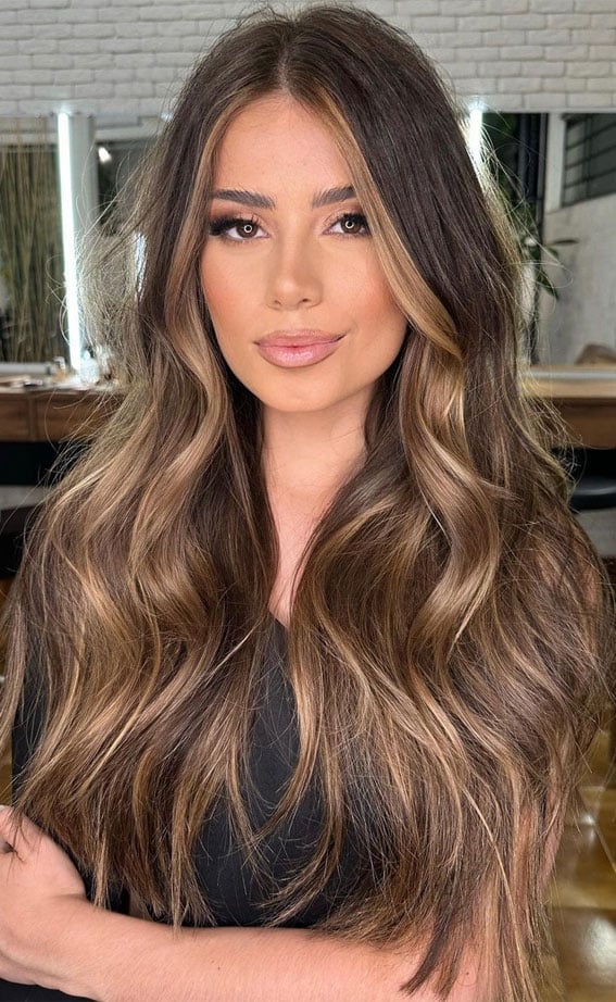 Mid-Back Air Dried Waves Honey Brown Balayage — Classy Honey Hair