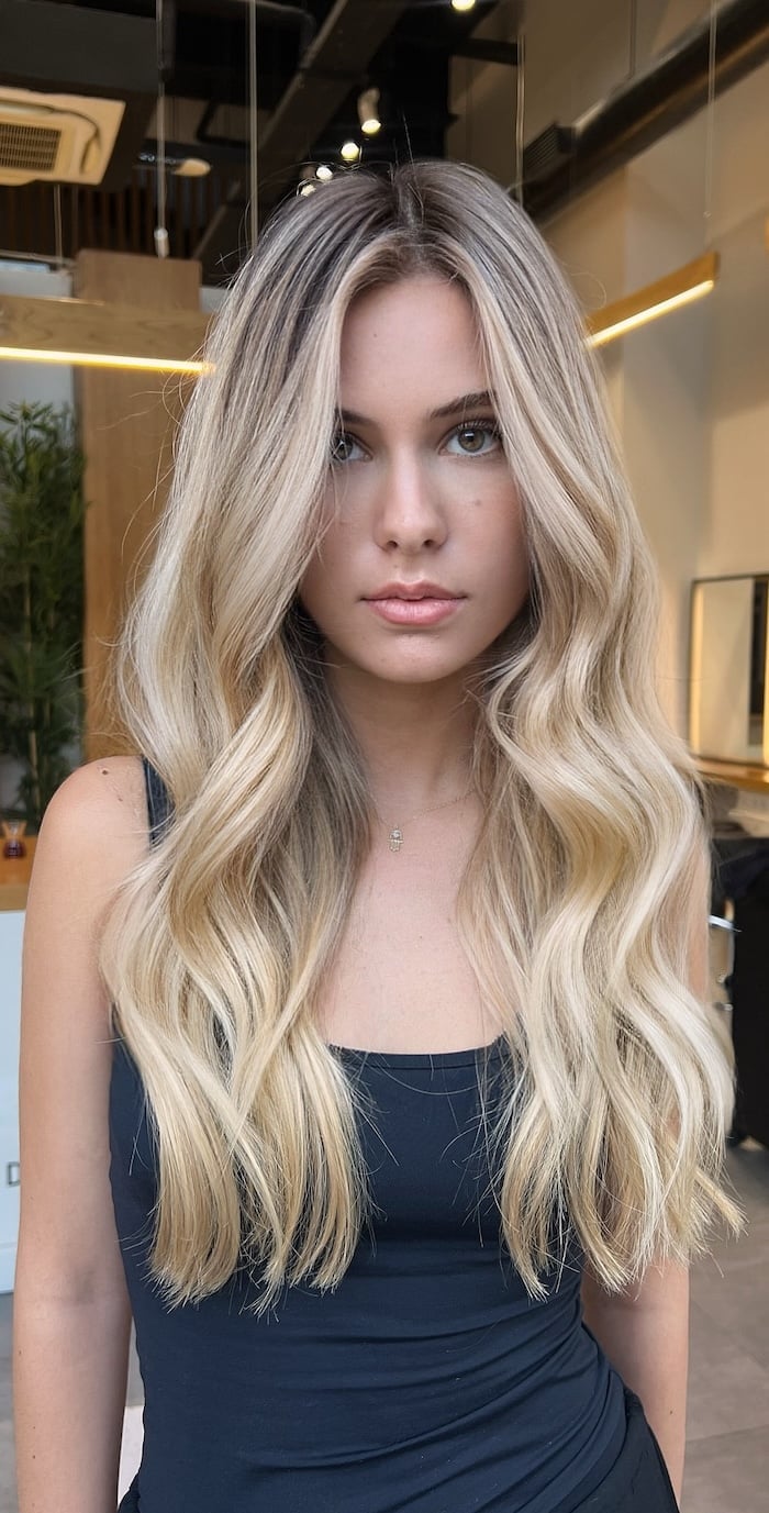 Mid-Back Wavy Dark Brown Honey Highlights — Classy Honey Hair