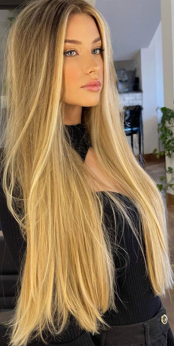 Mid-Back Straight Blonde With Honey Highlights, Layers — Classy Honey Hair
