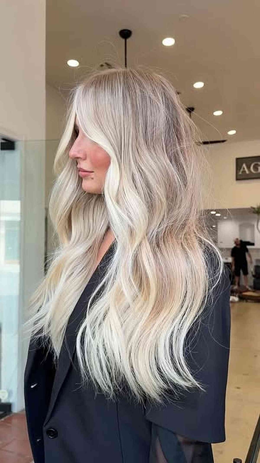 Mid-Back Icy Blonde With Root Shadow — Classy Icy Blonde Hair