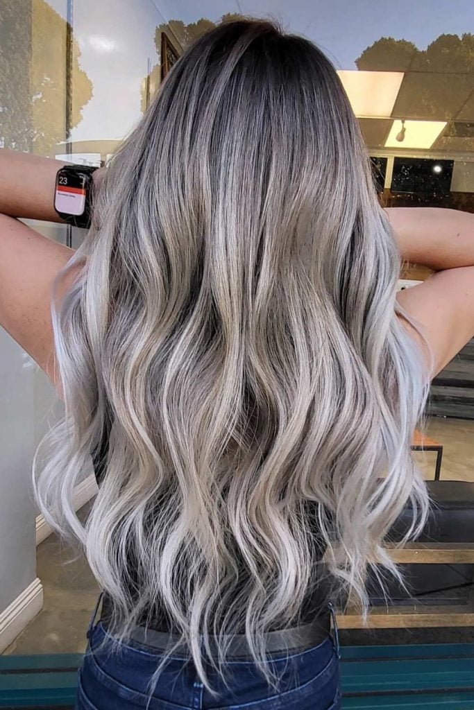 Long Icy Blonde Balayage With Root Shadow — Classy Icy Blonde Hair