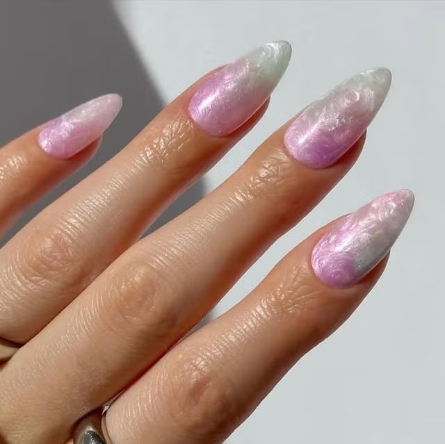 Sheer Nude Pearl Iridescent Almond Nails Sheer Nude Pearl Iridescent Almond Nails — Classy Iridescent Nails