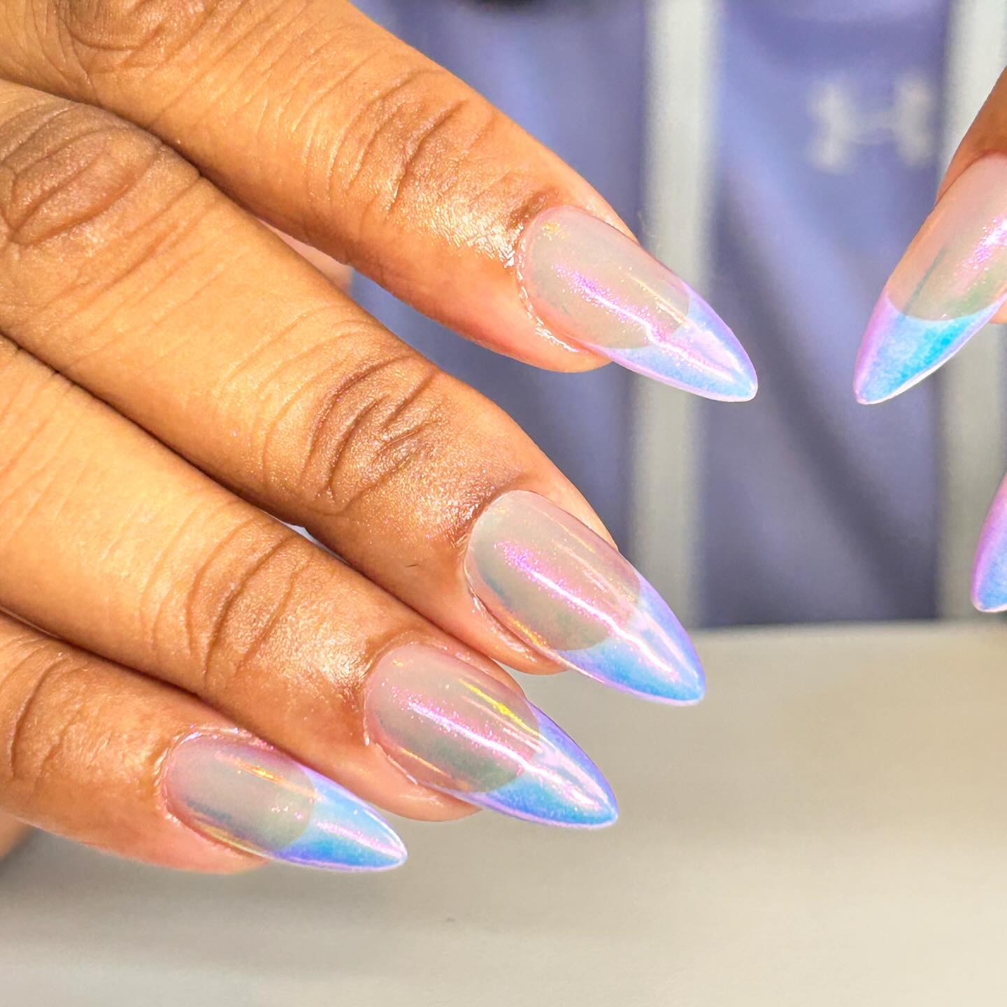 Iridescent Chrome Tip Long Stiletto Nails Iridescent Chrome Tip Long Stiletto Nails — Classy Iridescent Nails