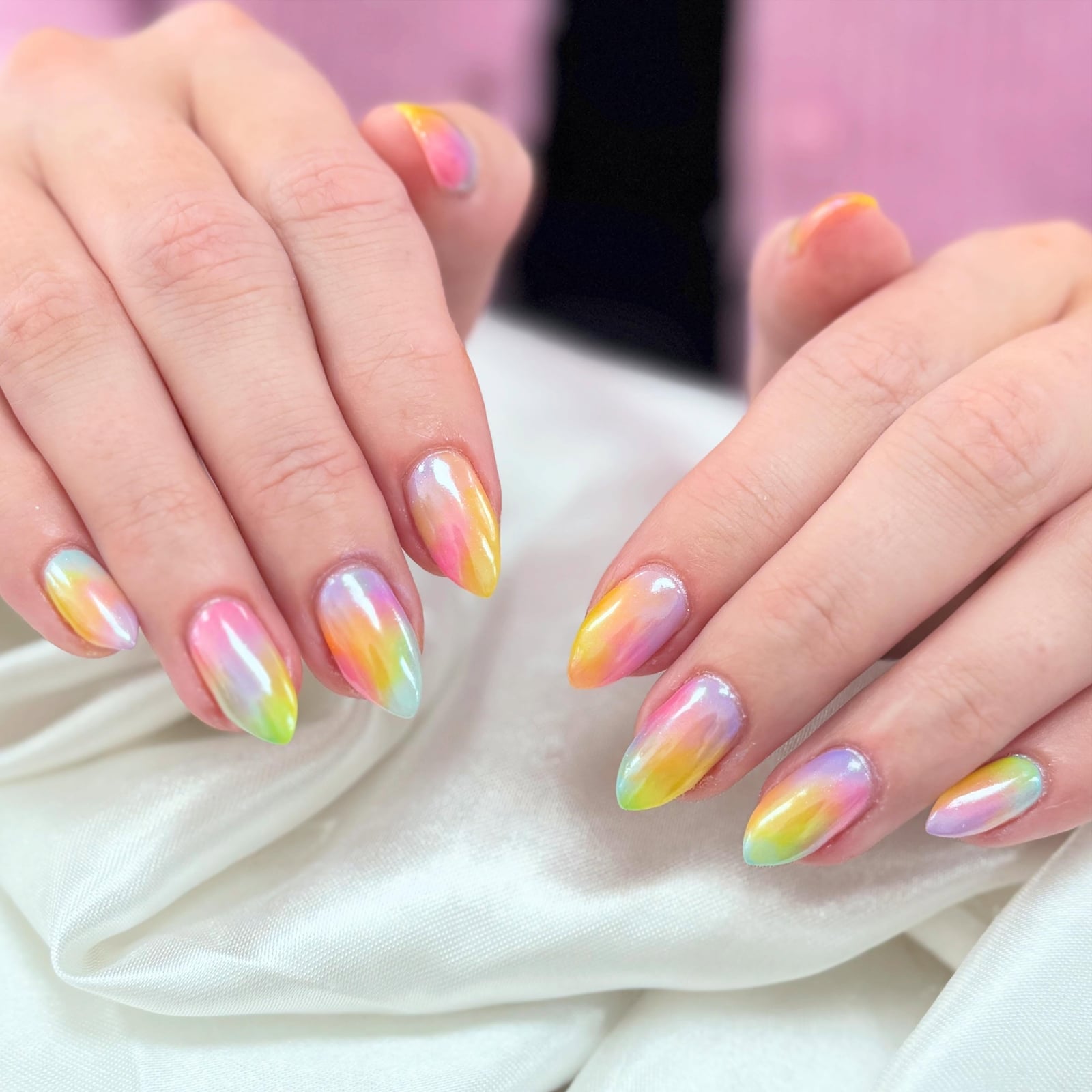 Rainbow Ombre Pearlescent Almond Nails Rainbow Ombre Pearlescent Almond Nails — Classy Iridescent Nails