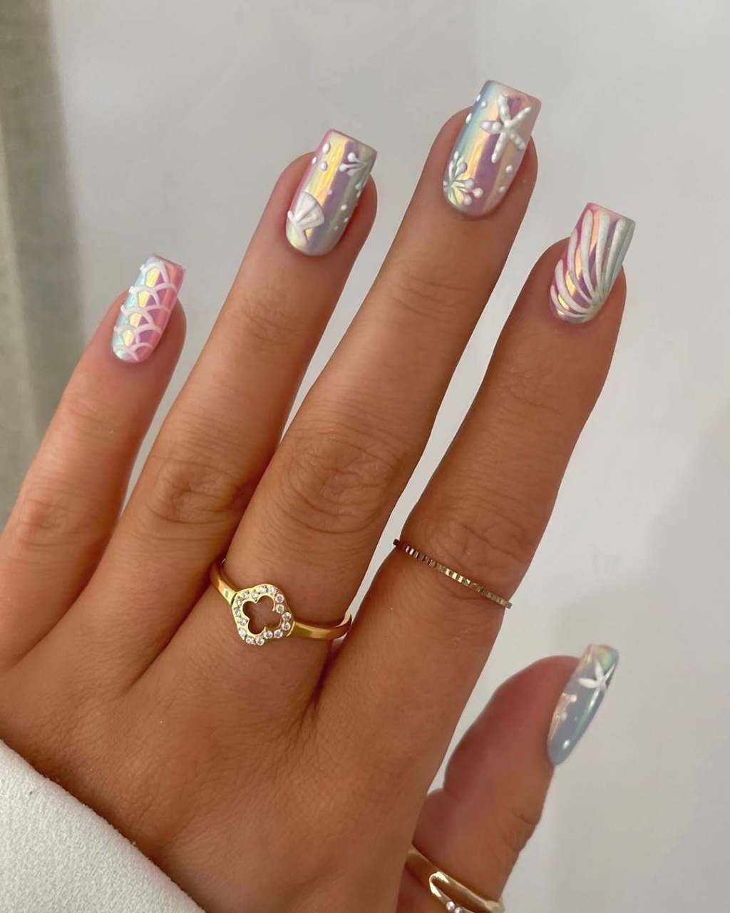 Short Square Iridescent Seashell Nails Short Square Iridescent Seashell Nails — Classy Iridescent Nails