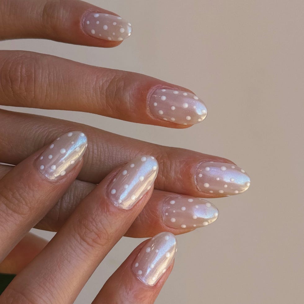 Milky Nude Polka Dot Iridescent Nails Milky Nude Polka Dot Iridescent Nails — Classy Iridescent Nails