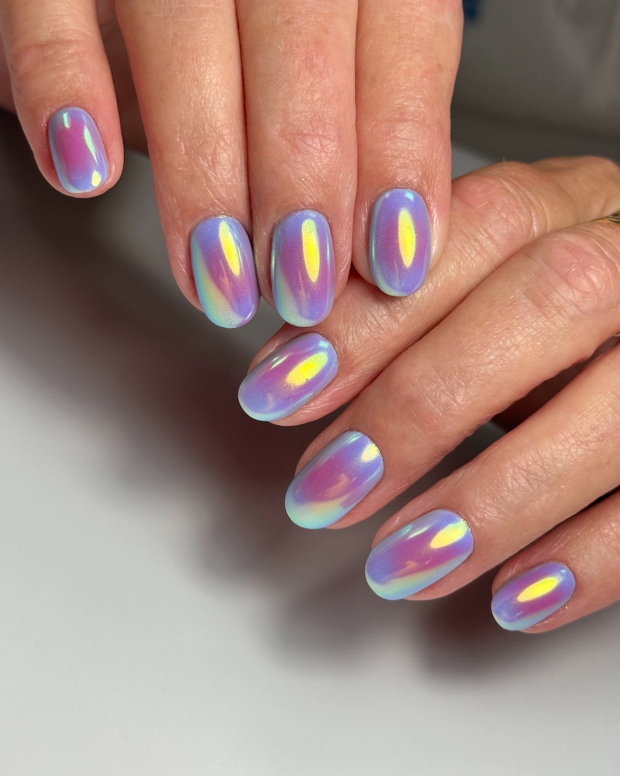 Holographic Star Stiletto Nude Nails Holographic Star Stiletto Nude Nails — Classy Iridescent Nails