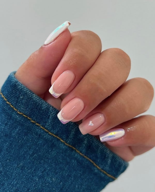 Iridescent French Tip Short Square Nails Iridescent French Tip Short Square Nails — Classy Iridescent Nails