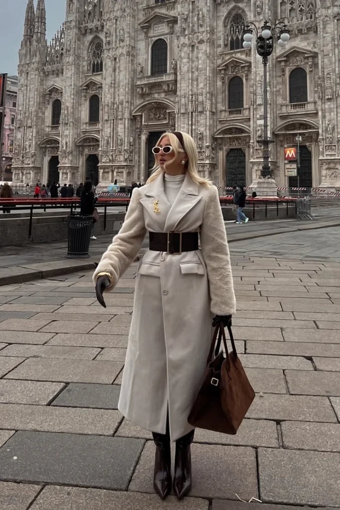 Cream Wool Blend Coat with Faux Fur Trim and Belt Cream Wool Blend Coat with Faux Fur Trim and Belt — Classy Italian Style
