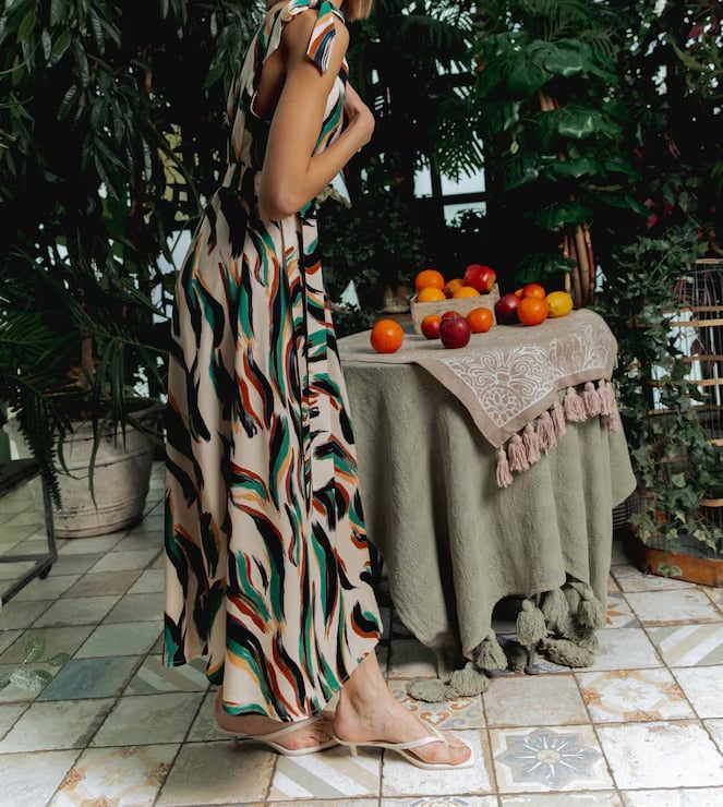 Beige Maxi Dress with Abstract Brushstroke Print Beige Maxi Dress with Abstract Brushstroke Print — Classy Italian Style