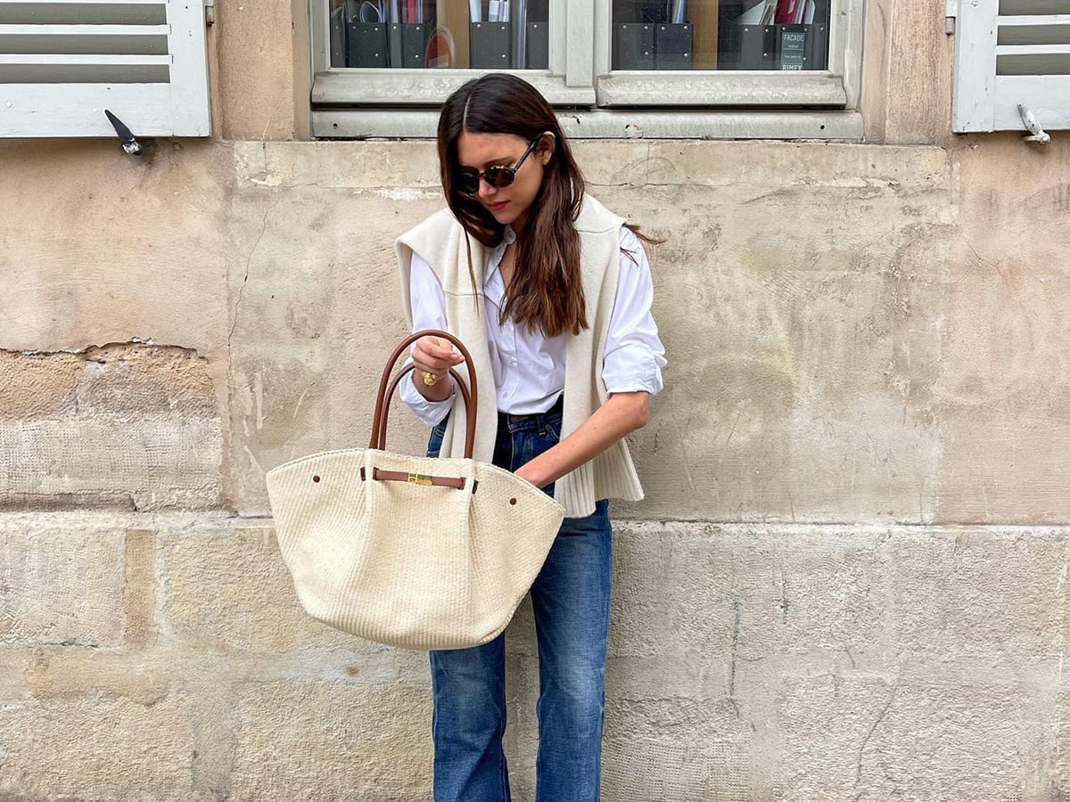 White Button-Down Shirt with Beige Knit Vest and Blue Jeans White Button-Down Shirt with Beige Knit Vest and Blue Jeans — Classy Italian Style