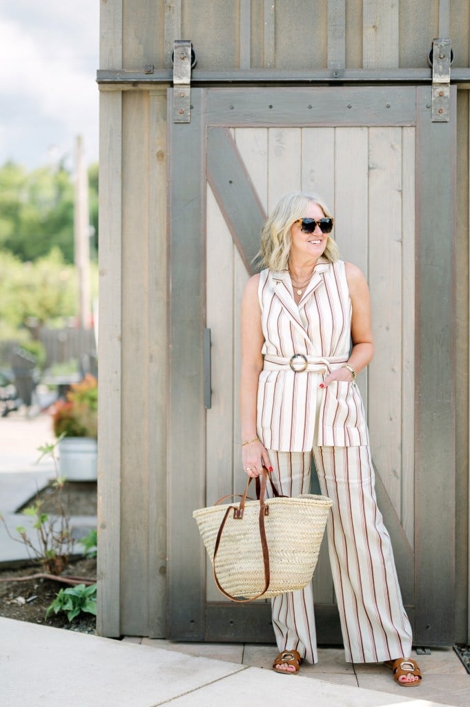 Cream and Rust Striped Linen Blend Vest and Wide-Leg Trousers Cream and Rust Striped Linen Blend Vest and Wide-Leg Trousers — Classy Italian Style