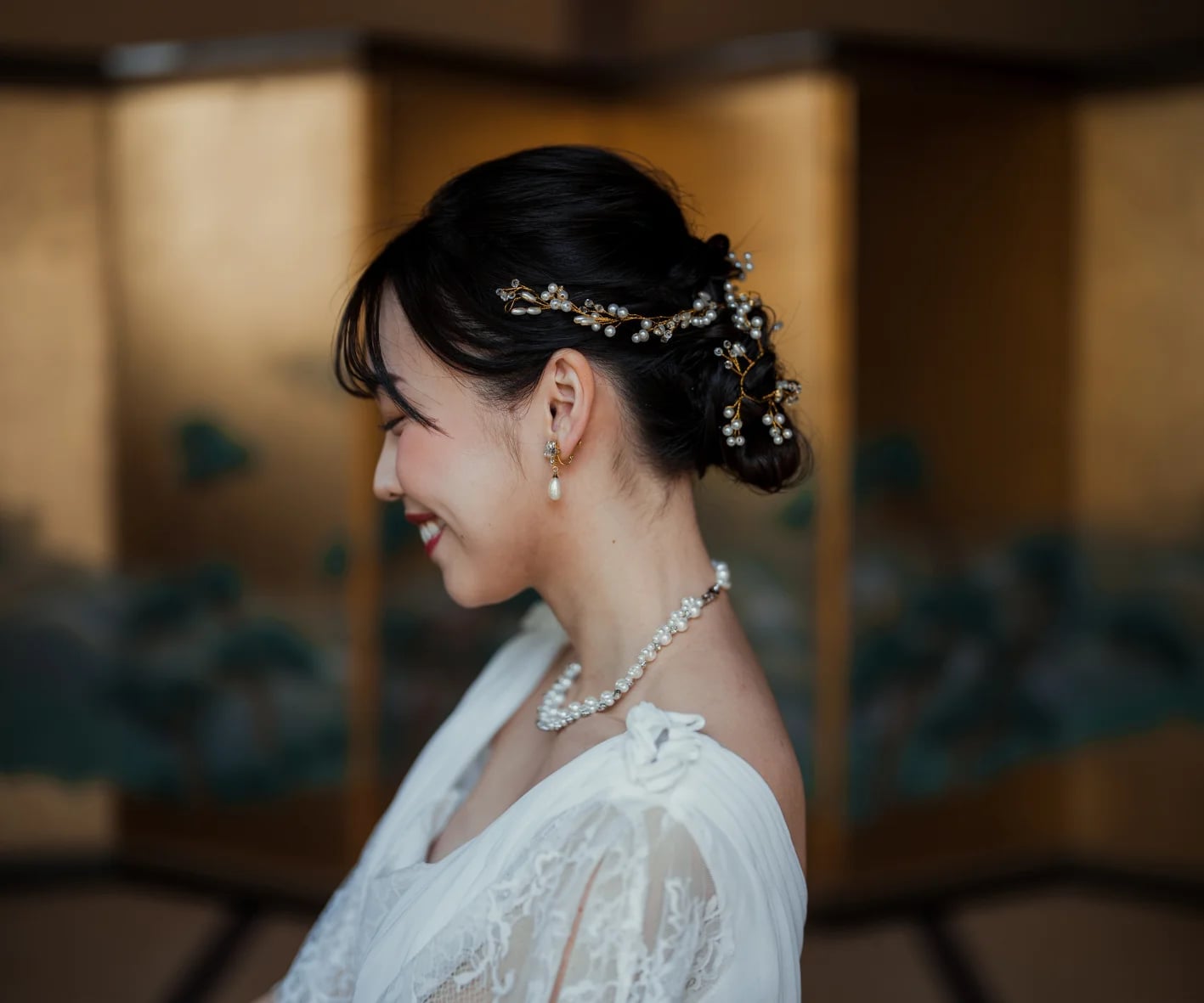 Chin Length Bob Low Bun With Floral Accessory — Classy Japan Hairstyles