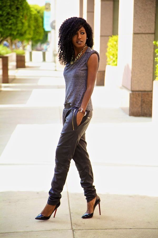 Dark Grey Faux Leather Joggers With Zipper Details — Classy Joggers Outfits