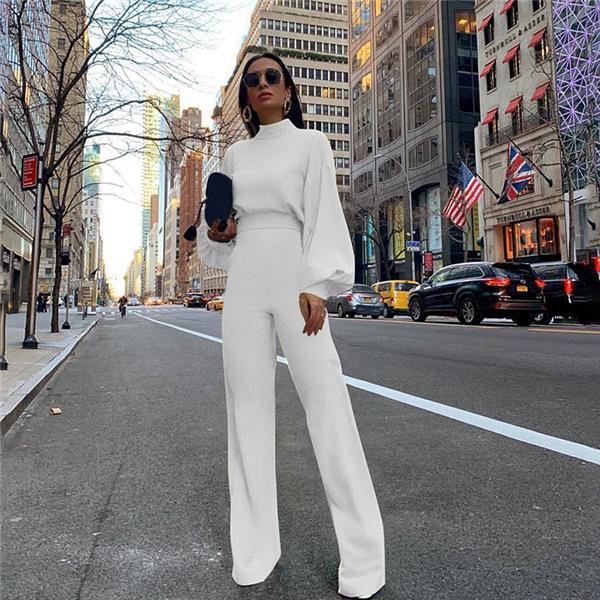 White Jumpsuit with Balloon Sleeves and High Neck White Jumpsuit with Balloon Sleeves and High Neck — Classy Jumpsuit Outfits