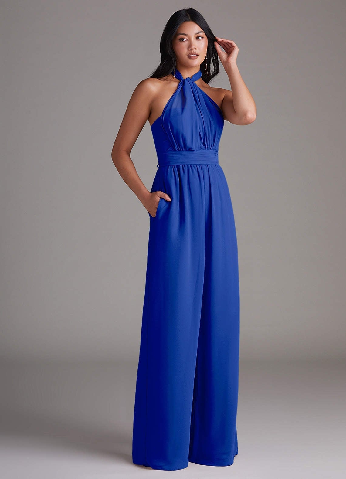 Royal Blue Halter Neck Jumpsuit with Belted Waist Royal Blue Halter Neck Jumpsuit with Belted Waist — Classy Jumpsuit Outfits