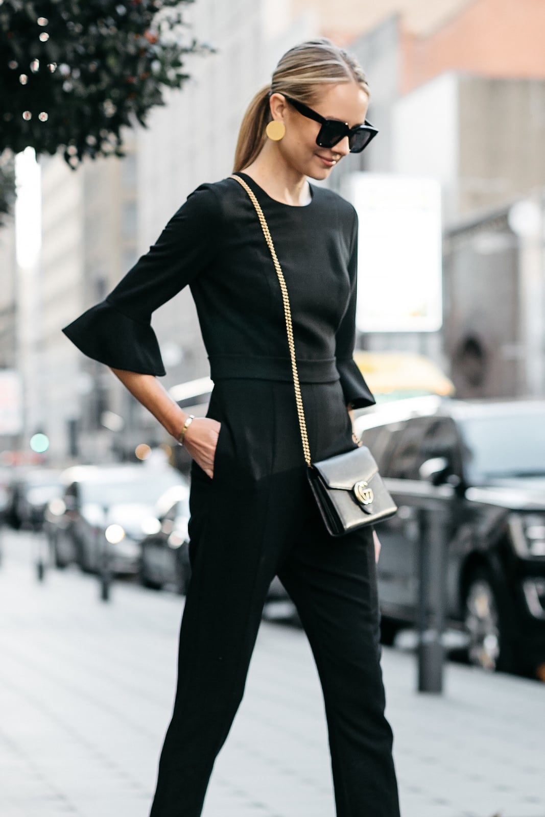 Black Three-Quarter Sleeve Jumpsuit with Bell Sleeves Black Three-Quarter Sleeve Jumpsuit with Bell Sleeves — Classy Jumpsuit Outfits
