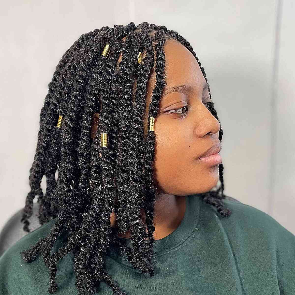 Mid-Back Kinky Twists With Gold Beads — Classy Kinky Hair