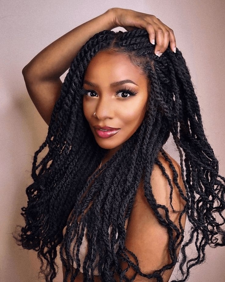 Mid-Back Long Kinky Twists, Black — Classy Kinky Hair