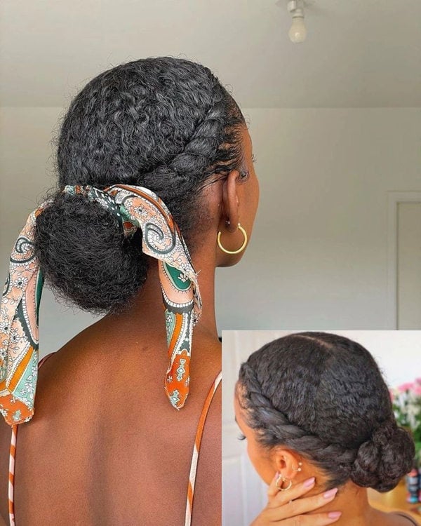 Braided Updo With Scarf Bun — Classy Kinky Hair