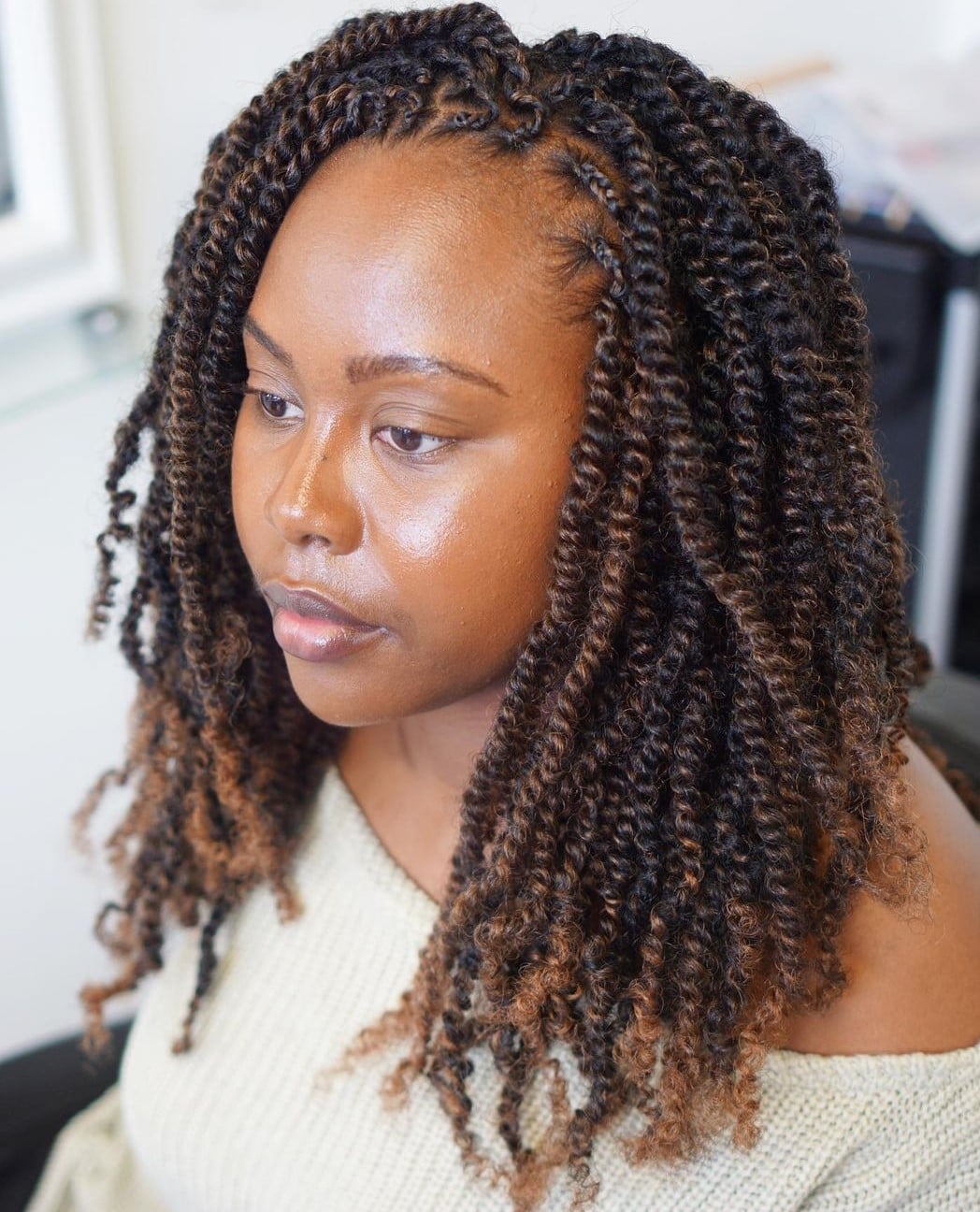 Collarbone Twists With Brown Highlights — Classy Kinky Hair