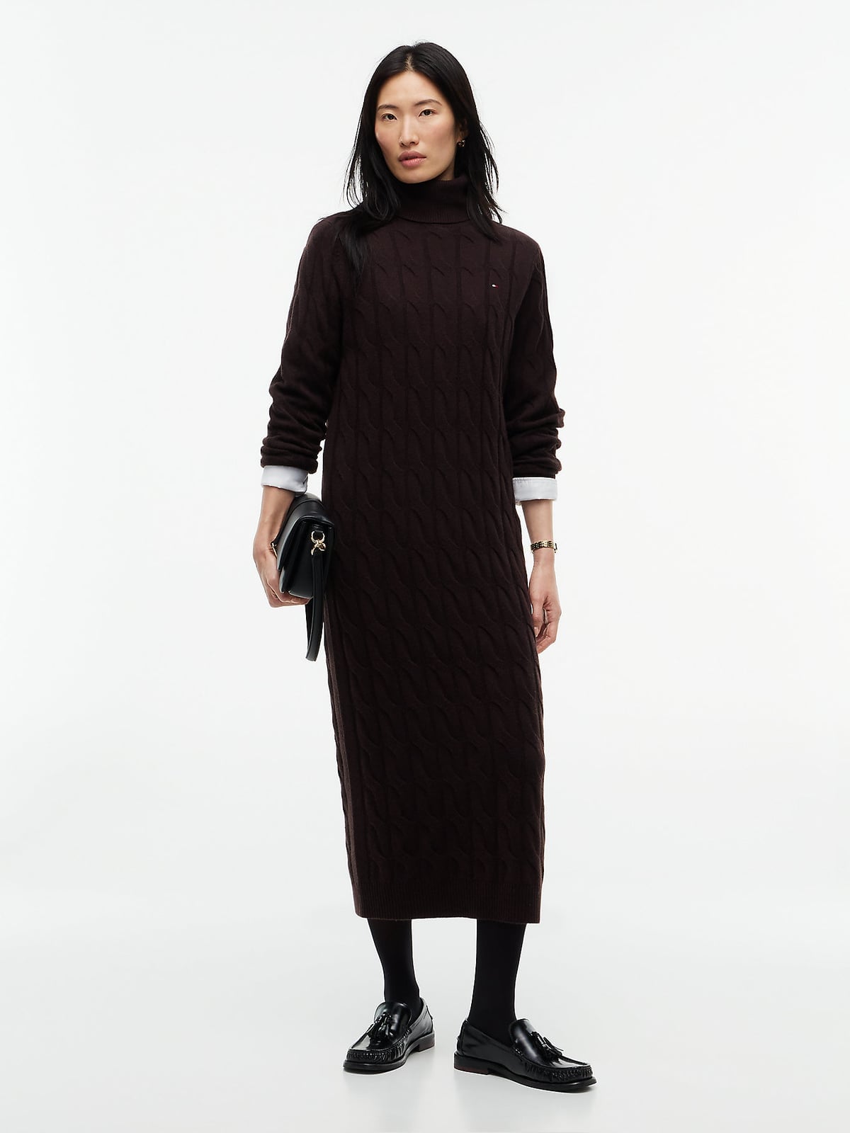 Dark Brown Wool Cable Knit Maxi Dress Dark Brown Wool Cable Knit Maxi Dress — Classy Knit Dress