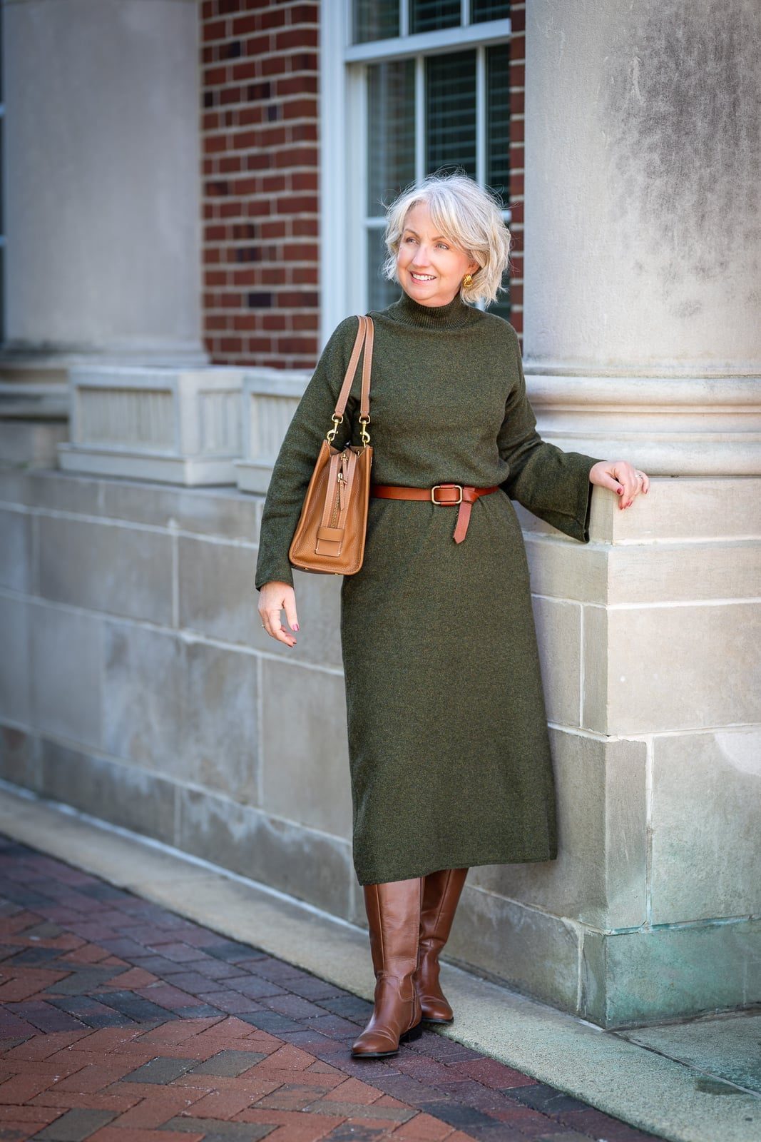 Olive Green Fine Knit Dress with Bell Sleeves Olive Green Fine Knit Dress with Bell Sleeves — Classy Knit Dress