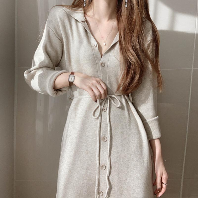 Beige Knit Midi Dress With Tie Belt Beige Knit Midi Dress With Tie Belt — Classy Knit Outfits