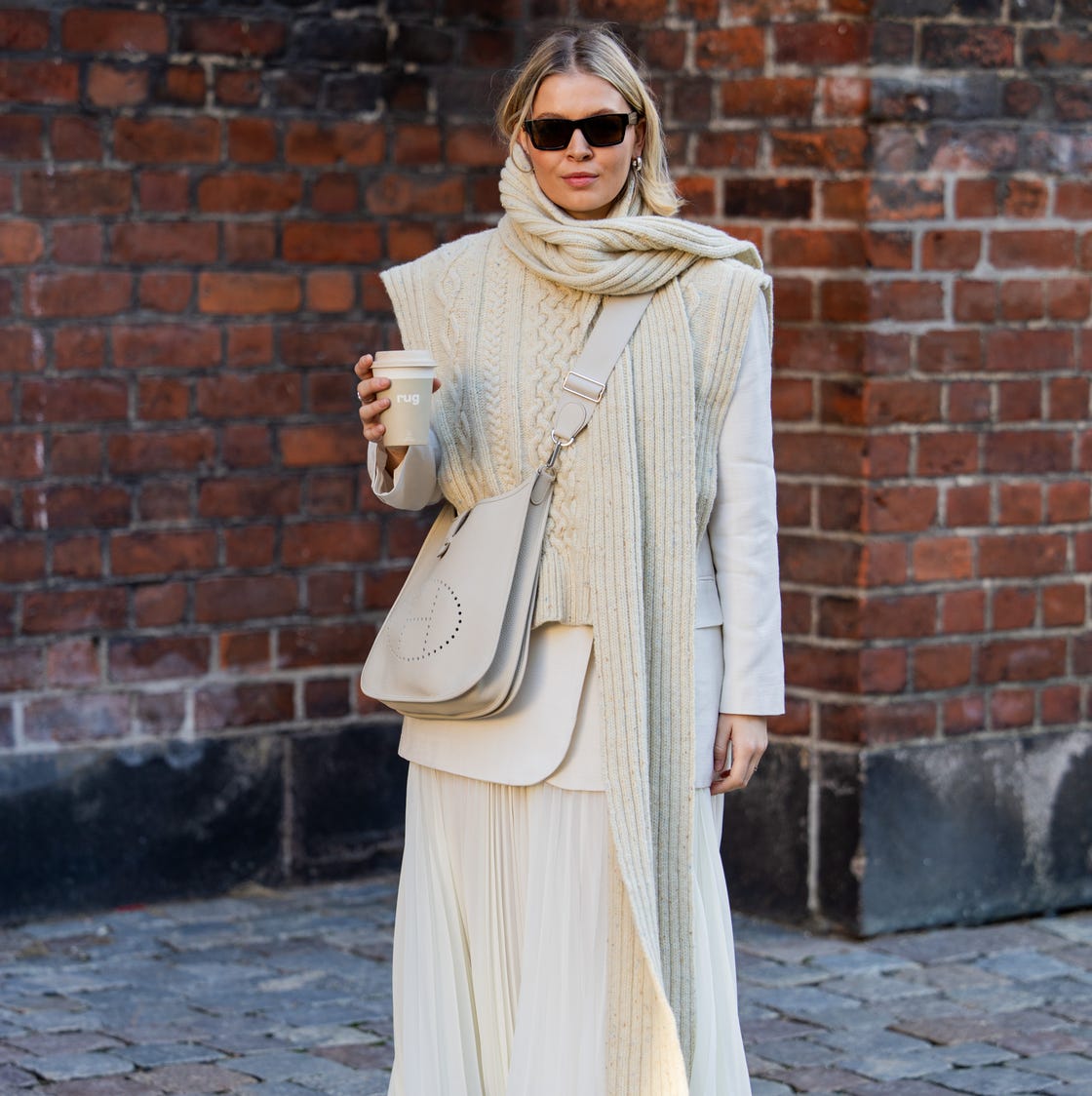 Layered Cream Knitwear With White Blazer Layered Cream Knitwear With White Blazer — Classy Knit Outfits